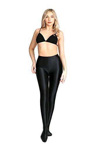 Image of Plus Size Opaque Glossy Pantyhose Wet Look Footed Shiny Tights Pilates Yoga Pants High Waist Leggings