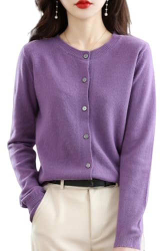 Rebeca Mujer,Suéter Cárdigan De Cachemira para Mujer Cuello Redondo Manga Larga Botones Prendas De Punto Suéteres De Lana De Punto Suaves Y Cálidos Chaqueta Informal De Color Liso Abrigo De Tran