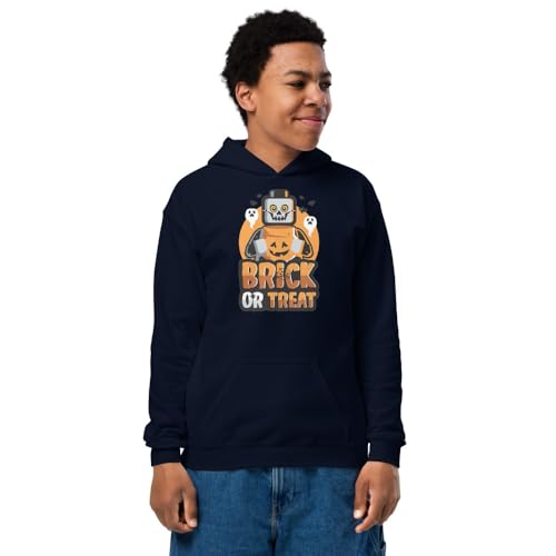 Custom Brick or Treat Candy Bowl Minifigure Brick Builder Halloween Youth heavy blend hoodie