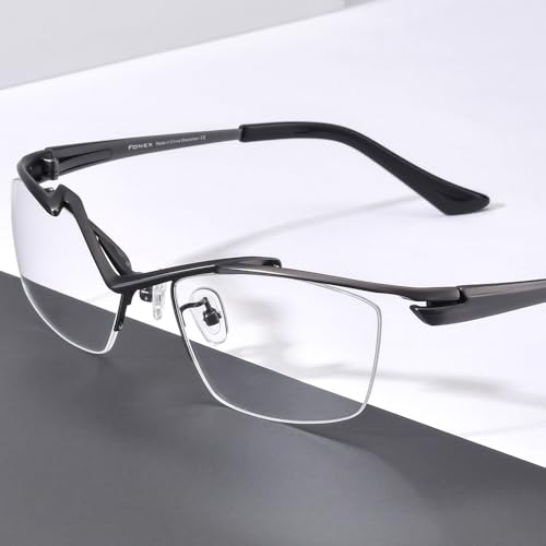 Image of FONEX Pure Titanium Glasses Frame Men Semi Rimless Square Eyeglasses Eyewear DTX416