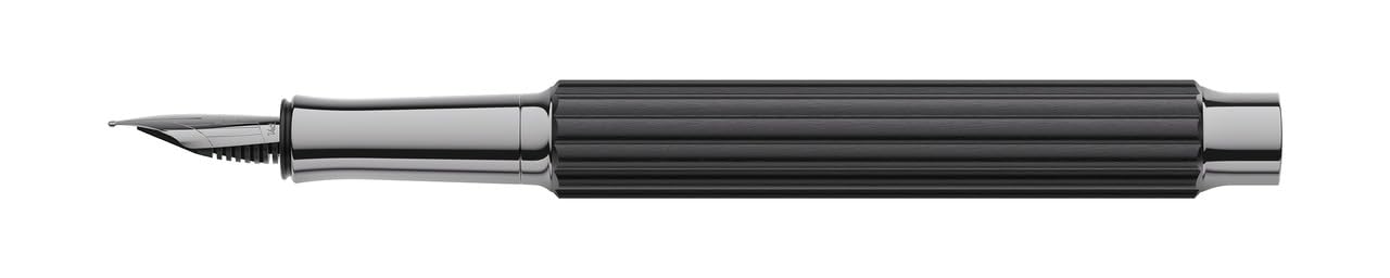 Graf von Faber-Castell Füllfederhalter Ebenholz, Schwarz Ruthenium, Feine Feder, Nachfüllbar, Geschenkset mit Tintenfass und Notizbuch (Medium)
