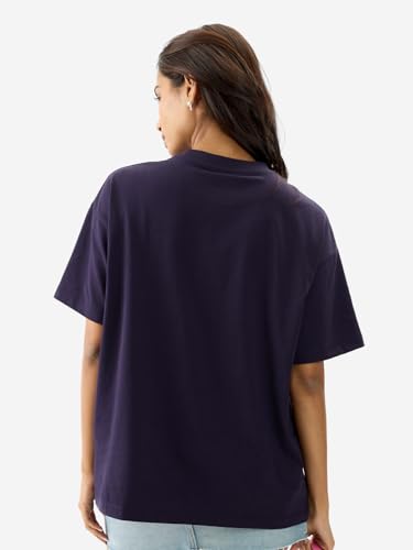 Image of The Souled Store Unplugged from Reality Women and Girls Short Sleeve Round Neck Purple Graphic Printed Cotton Oversized T-Shirts