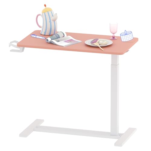 FLEXISPOT H7 Adjustable Overbed Bedside Table with Wheels Pneumatic Mobile Standing Desk Laptop Desk Rolling Computer Cart Movable Overbed Table Hospital Home Use(31.5