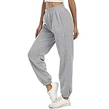 MoneRffi Jogginghose Damen Sporthose Lang Trainingshose Loose Fit Hohe Taile Yoga Hosen Freizeithose Laufhosen Baumwolle Sweathose mit Taschen