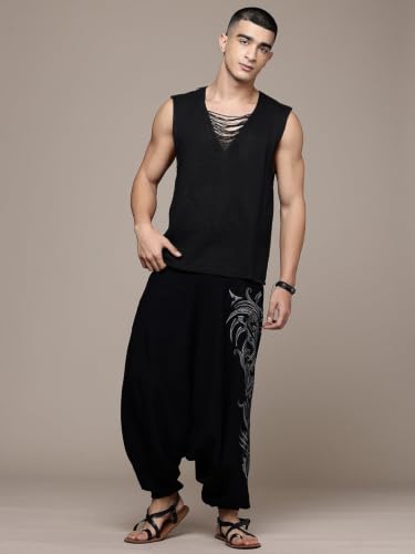 Image of The Veshti Company Printed Harem Pants for Men's Cotton Hippie Style Baggy Boho Yoga Pajama Pant with Pocket