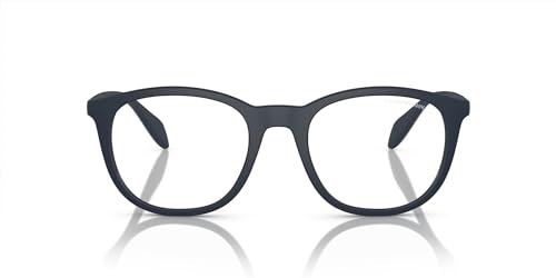 Emporio Armani Men's EA4211F Low Bridge Fit Prescription Eyewear Frames with Two Interchangeable Sun Clip-Ons Round, Matte Blue/Clear, 53 mm