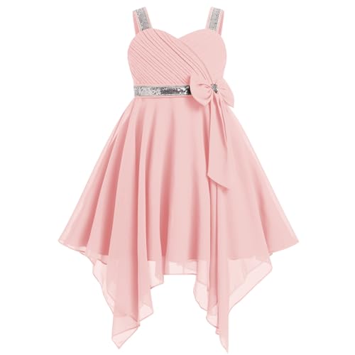 IBTOM CASTLE Flower Girls Dress Sequins Spaghetti Straps Chiffon Midi Dress Flowy Birthday Party Formal Prom Gown