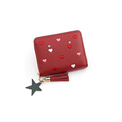 Women Small Wallet Ladies Mini Tassel Cute Girl Short Zipper Lovely Pu Leather Coin Purse Female Hand Wallet Purse (Red)