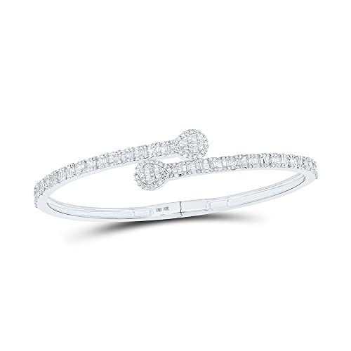 10Kt White Gold Womens Baguette Diamond Pear Cuff Bangle Bracelet 1-5/8 Cttw #TOP21