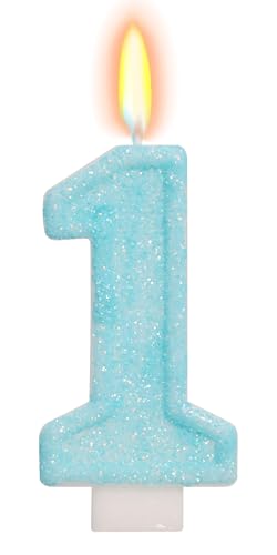 FAMGift Blue Birthday Candles - Number 1 Candle for A Little Boo 1st Birthday Decorations Boy Girl, Sky Blue Cake Decorations Big One Theme Party Supplies