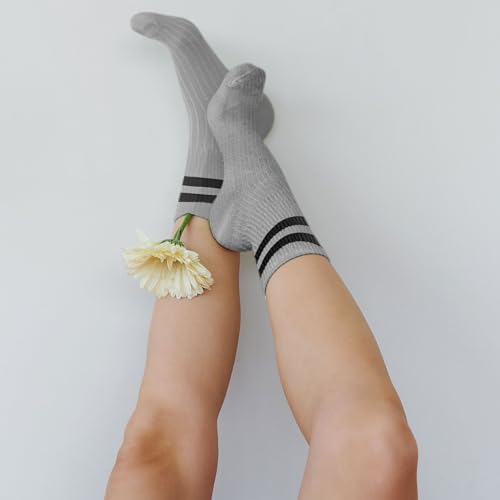 6 Pairs Striped Cotton Socks - High Ankle Retro Ankle Socks, Womens Cute Stripe Casual Crew Socks for Ladies