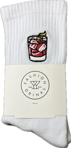 Fashion Drinks | Crew Socken aus Bio Baumwolle im Negroni Design | 1 Paar Socken mit besticktem Motiv in Größe 42-46 | Geschenk Negroni
