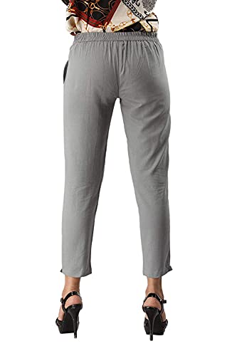 Image of DIGITAL SHOPEE Women Cotton Regular Fit Elastic Waist Casual Ankle Pant Trouser with Two Side Pocket