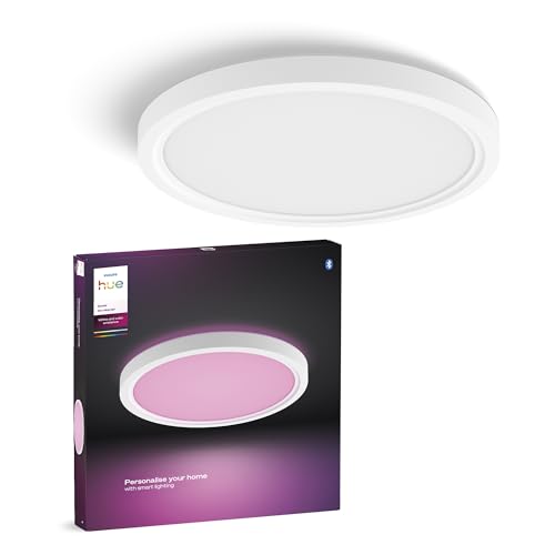 Philips Hue Devote Smart LED Panel Light, White and Color Ambiance, Round 30cm, 16.6W, 2000 Lumens, White Frame for Indoor Home Lighting, Ceiling, Living Room, Kitchen, Hallway, 1 Pack, S