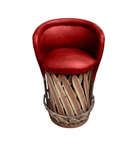 Equipal Bar Stool for Home Kitchen, Bar, Restaurant, Hotel Forniture Traditional Mexican Chair Red Color Handmade, Artisan in Mexico Equipales San