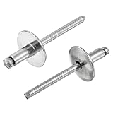 QUARKZMAN 25Stk 3/16"x3/8" 304 Edelstahl Großer Flansch Rundkopf Nieten Große Kappe Offenes Ende Blindnieten Für Bauwesen Automobilbau Luftfahrt Schiffsbau (Silber)