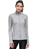 Dolcevida Women's Zip Up Running Jacket - Lightweight 4-Way Stretch Full Zip Workout Jacket with Thumb Holes & Pockets (Grey,M)