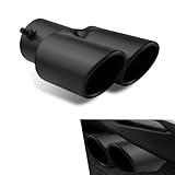 YAWUROU Car Dual Exhaust Tip, 2.5' Inlet Straight Stainless Steel Muffler Tailpipe, Polished Finish Exhaust Slant Cut Tip, Bolt On Design, Universal for Most Cars (Black)
