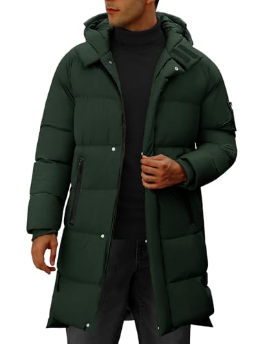 HEEKPEK Men's Hood Puffy Quilted Jacket Winter Warm Long Puffer Coat Windproof Full Zip Thicken Outerwear with 4 Pockets