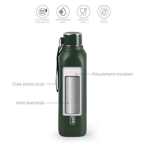Image of Cello Puro Steel-X Royce 900 | Inner Steel Bottle | PU Insulation | Cold Insulated Bottle | Best Usage for Office /School /College /Gym /Picnic /Home /Fridge | 650ml, Mint Green