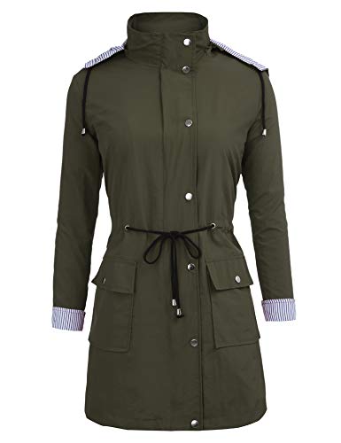 FISOUL Windbreaker Raincoats Waterproof Lightweight Rain Jacket Outdoor Hooded Women\'s Trench Coats Army Green M - Thumbnail 6