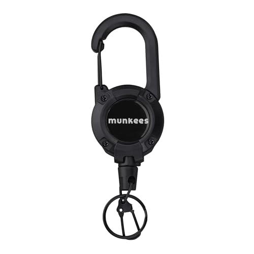 munkees Llavero extensible mosquetón 64 cm cuerda de acero – Carrete para identificación – Oficina (Negro)