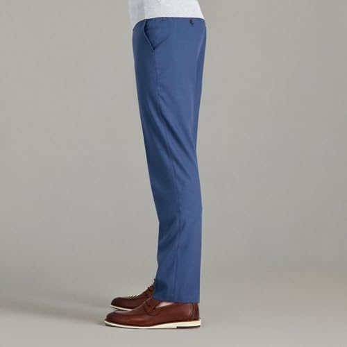Haggar J.M Men's Sharkskin Superflex Waist Straight Fit Dress Pant, Chambray, 32W x 32L