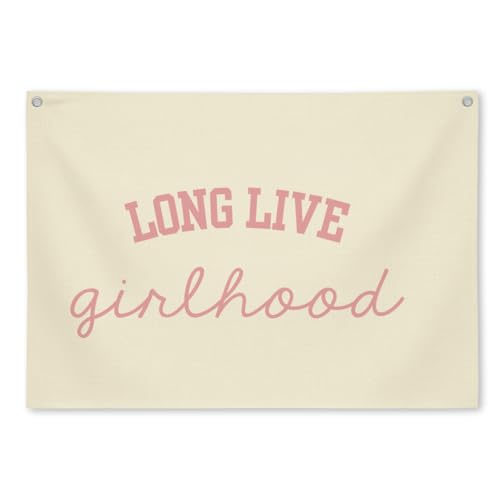 BONETAT Pink Long Live Girlhood Banner For Coquette Girls Room Decor Vintage Linen Cute Aesthetic Room Decor For Toddler Bedroom Playroom Baby Girl Nursery Wall Art Gift For Tween Teen Girls-b02