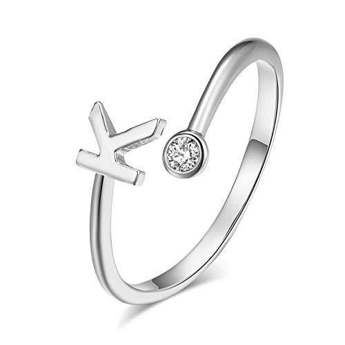 Adjustable Initial Rings for Women Silver Letter Ring with Cubic Zirconia Personalized Gifts for Teen Girls