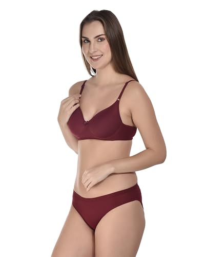 Image of SGC SWEDEN Women's Lingerie Set | Cotton Blend Lightly Padded Non Wire Push-Up Bridal Bra Panty Lingerie Set | Super Soft and Comfortable Lingerie Set
