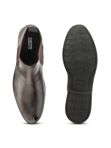 Image of STANPHORD Men's Chelsea Boot | Synthetic Leather | Slip-On | Cushioned Insole | Casual Wear | Black | Brown | 36052126