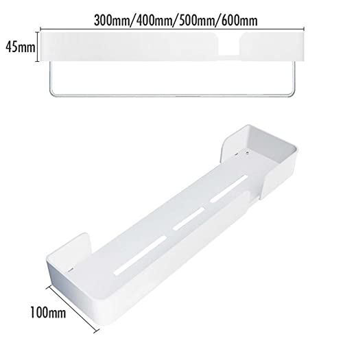 Estantes flotantes Estantes de baño Adhesivos con toallero Estante de baño Sin taladrar Espacio montado en la Pared Aluminio para baño e Inodoro-Blanco_50cm