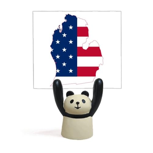 Porte-mémo drapeau Michigan avec support panda animal pour cartes et photos de table