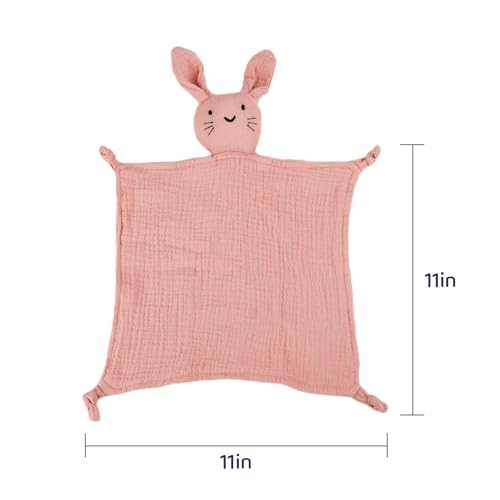 Image of 2 Pack Organic Cotton Muslin Bunny Lovey Blanket, Soft Baby Lovey Blanket | Breathable Security Blanket for Newborns, Baby Gift for Boys & Girls, Pink & Green