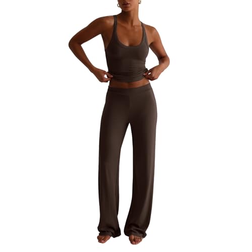 Tenue sexy débardeur de yoga sans manches tendance et pantalon large fluide