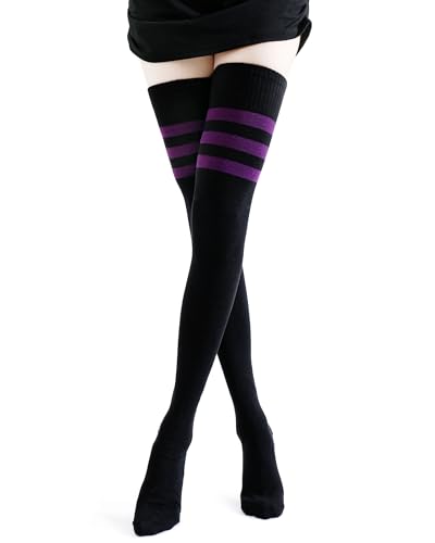 Image of Kayhoma Extra Long Cotton Stripe Thigh High Socks Over the Knee High Plus Size Stockings