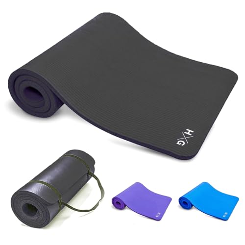 HxG. Esterillas de Yoga Pilates Fitness para gimnasio en casa antideslizante, alfombra suave y cómoda para hacer ejercicio (Negro NBR)