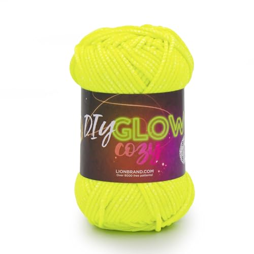 Lion Brand Yarn DIY Glow Cozy Glow in The Dark Yarn for Crocheting Knitting & Crafts Neon Yellow 1 Pack