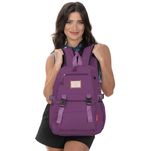 Mochila Feminina Escolar Bolsa Faculdade Viagem Anti Furto para Notebook (Roxo escuro)