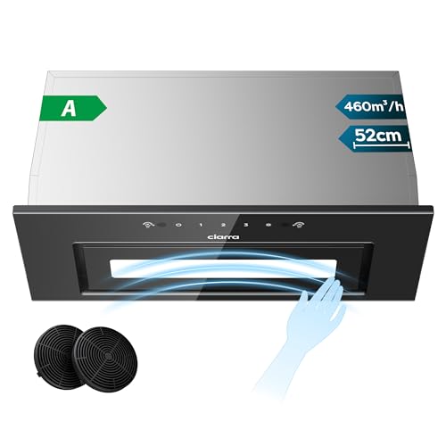 CIARRA CBCB5931B Hotte Aspirante Encastrée 52cm - Contrôle Gestuel & Tactile - 460 m³/h - 3 Vitesses - Hotte Intégrée Noire avec Filtre à Charbon CBCF055...