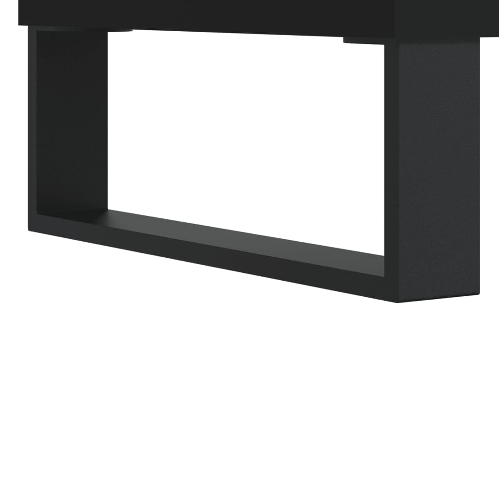 Czarna szafka panelowa 74,5 x 38 x 48 cm, materiał drewnopochodny ze stabilnym dnem, żelaznymi nogami, idealna do winylu, płyt LP, płyt winylowych, schowków, zarządzania kablami, telewizora