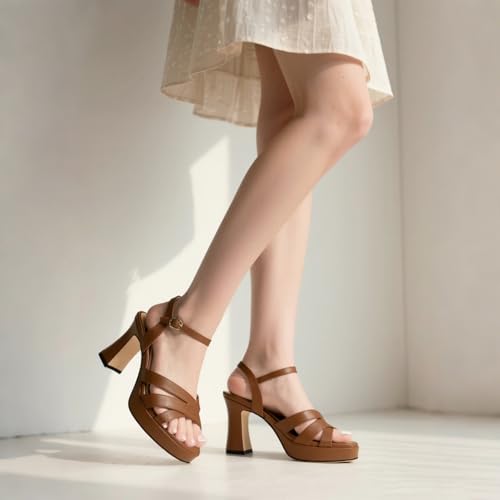 Image of Women Square Toe Platform Block Heel Sandals 3.3'' | Elegant Comfort Formal Dress Footwear, Stylish Ladies Sandals For Daily Office Wedding Evening Party Formal Occasions