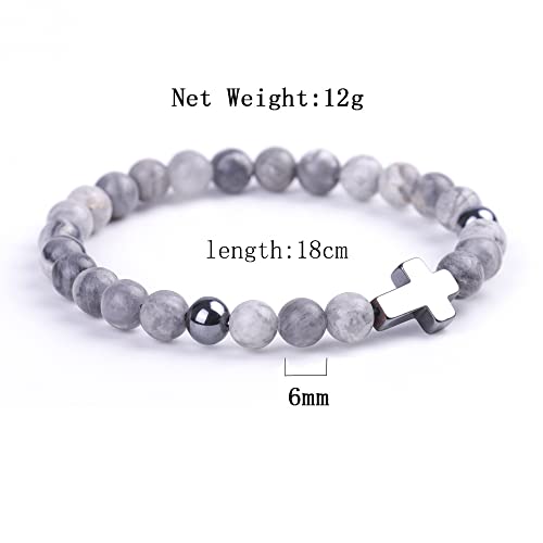 Softones 6Mm Cross Beaded Bracelet For Girls Women Natural Stone Stretch Link Prayer Bracelet For Boy Girls,7.1" #TOP1