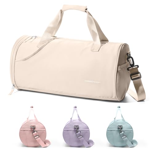 Image of Gym Bag for Women Mens with Wet & Shoe Compartment,Small Duffle Bag for Travel Sport Gym Tote Bags Workout Bag Overnight Weekender Bag Carry on Travel Bag White