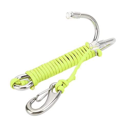 Gavigain Diving Hooks Stainless Steel Double Reef Hook with Spiral Coil Lanyard for Underwater Activities Divers Safety (Green)