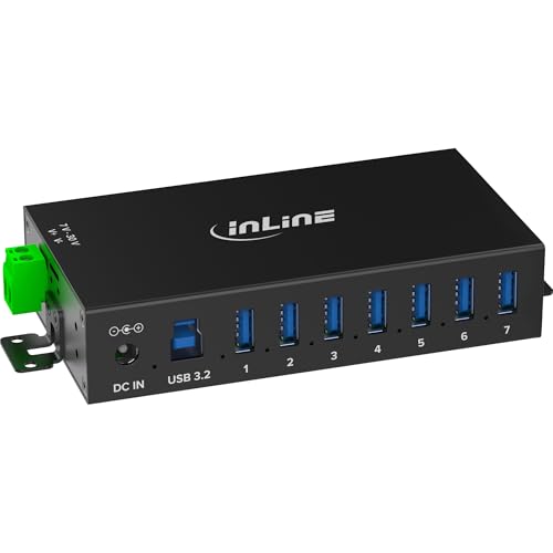 Inline Hub Industriel USB 3.2 Gen.1 avec 7 Ports, boîtier en Aluminium, Montage sur Rail DIN, hub...