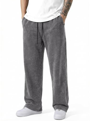 JMIERR Mens Wide Leg Sweatpants Vintage Cotton Casual Bottoms, Dark Grey, M