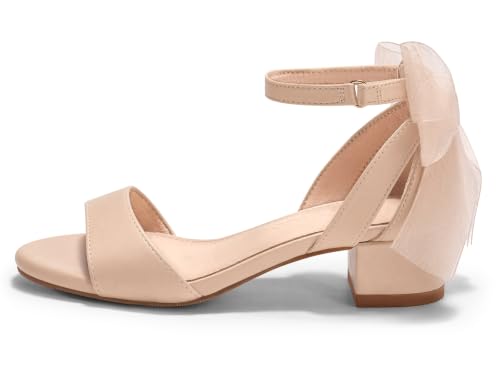 Image of Coutgo Girls Dress Shoes Sandals Chunky Low Heels Bow Ankle Strap Flower Girl Wedding Party Shoes