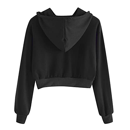 Yowablo Pull à Manches Longues pour Femmes avec Cordon de Serrage Crop Sweatshirt Top Solid Color Hoodie Blouse Veste Cuir Fille 3 Ans – vue 2