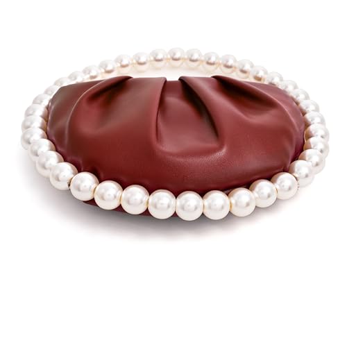Image of CARIEDO Pearl Soft Face Pleated Handbag Advanced Evening Bag Party Prom Bride Purse Phone Clutch Purse